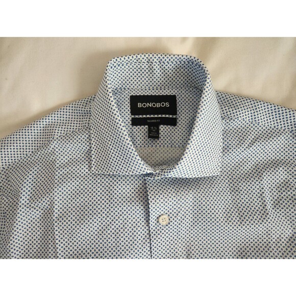 NEW-Bonobos Jetsetter Stretch Dress Shirt Tailored Fit-Blue Geo-Sz 15 1/2-32 - Picture 4 of 11